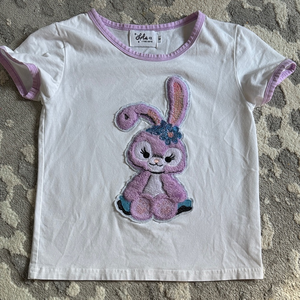 Lola + The Boys White Tee with Purple Bunny
